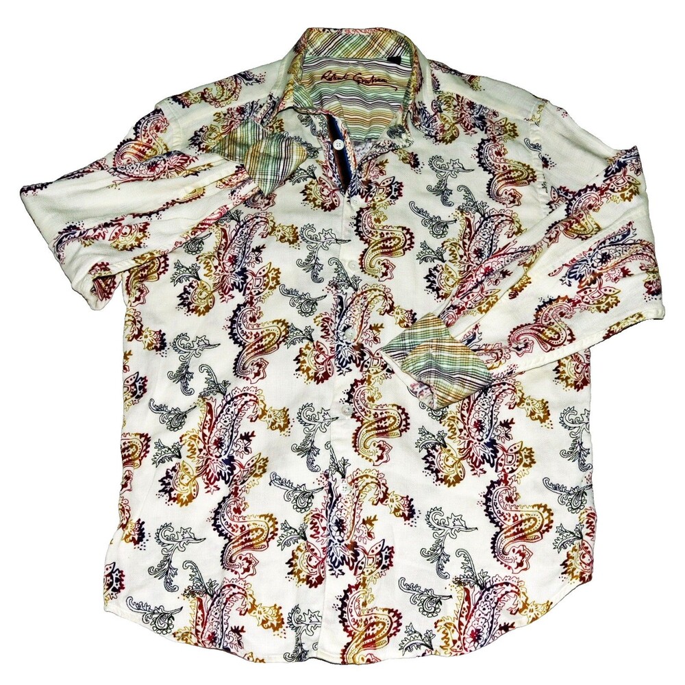 Robert Graham Men's Long Sleeve Button Front Flip Cuff Paisley Shirt Size Large